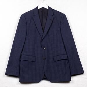 BOSS Hugo Boss Reda Wool Super 110s Jacket Blue Check Italy Mens‎ Sz 36R